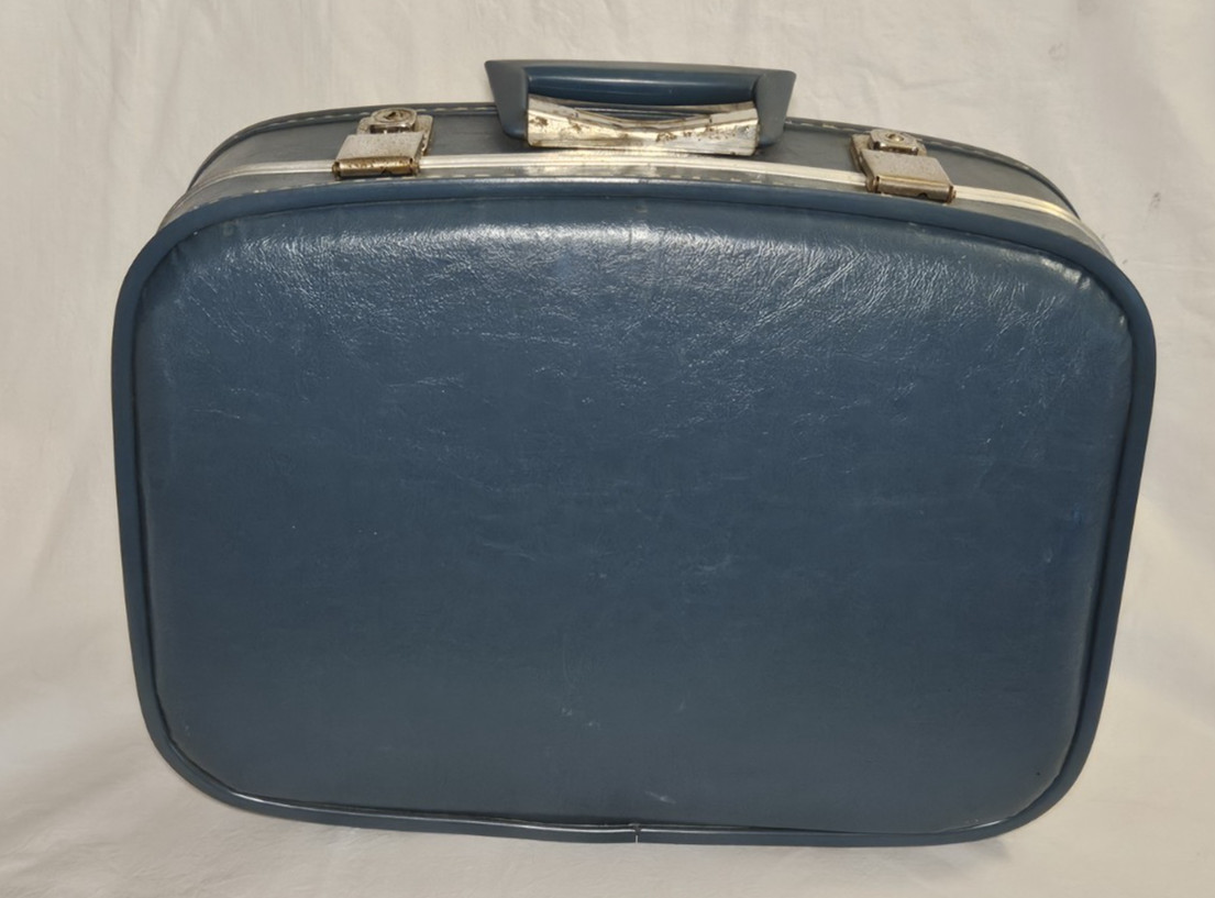 Vintage Blue Hard Shell Suitcase MCM Medium size Mid Century 1960s 70s Weekender