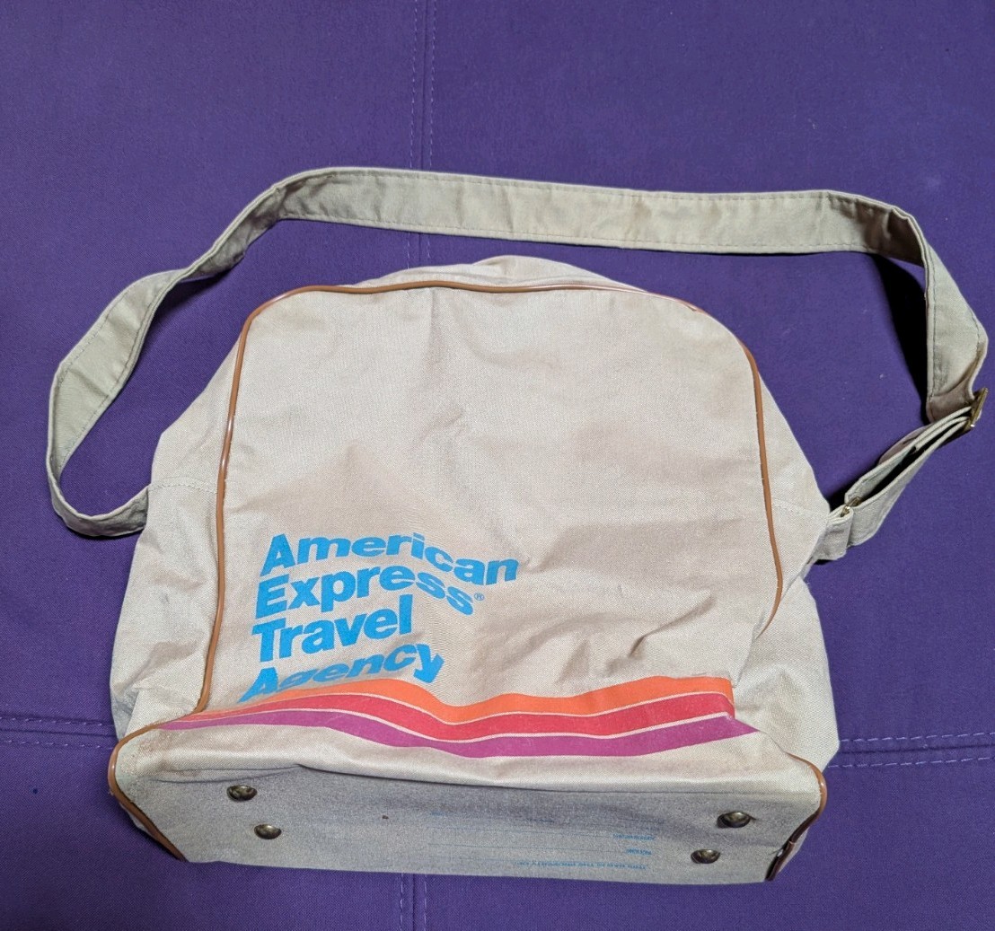 Vintage 70s 80s American Express Vacations Canvas Carry On Travel Small Tote Bag