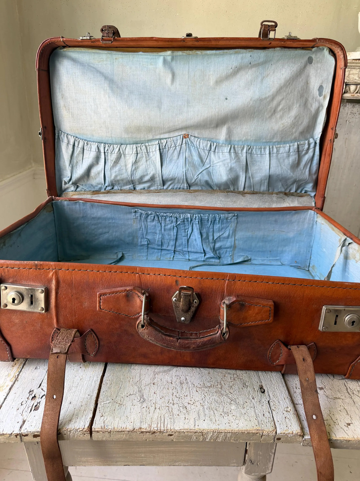 RARE Vintage French Leather Suitcase General Jacques Humbert Luggage WWII Milit