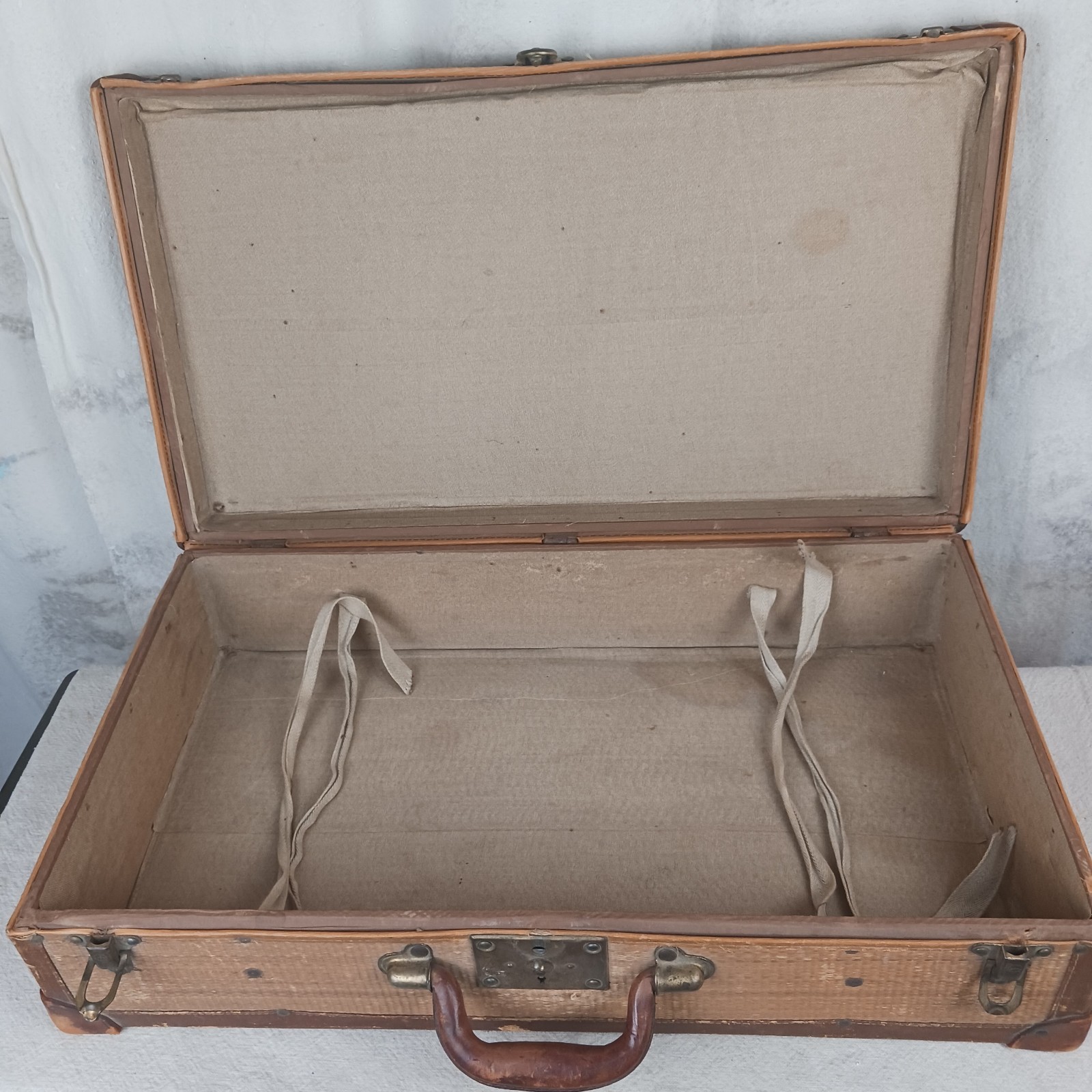 Antique 1800’s Wicker And Leather Suitcase