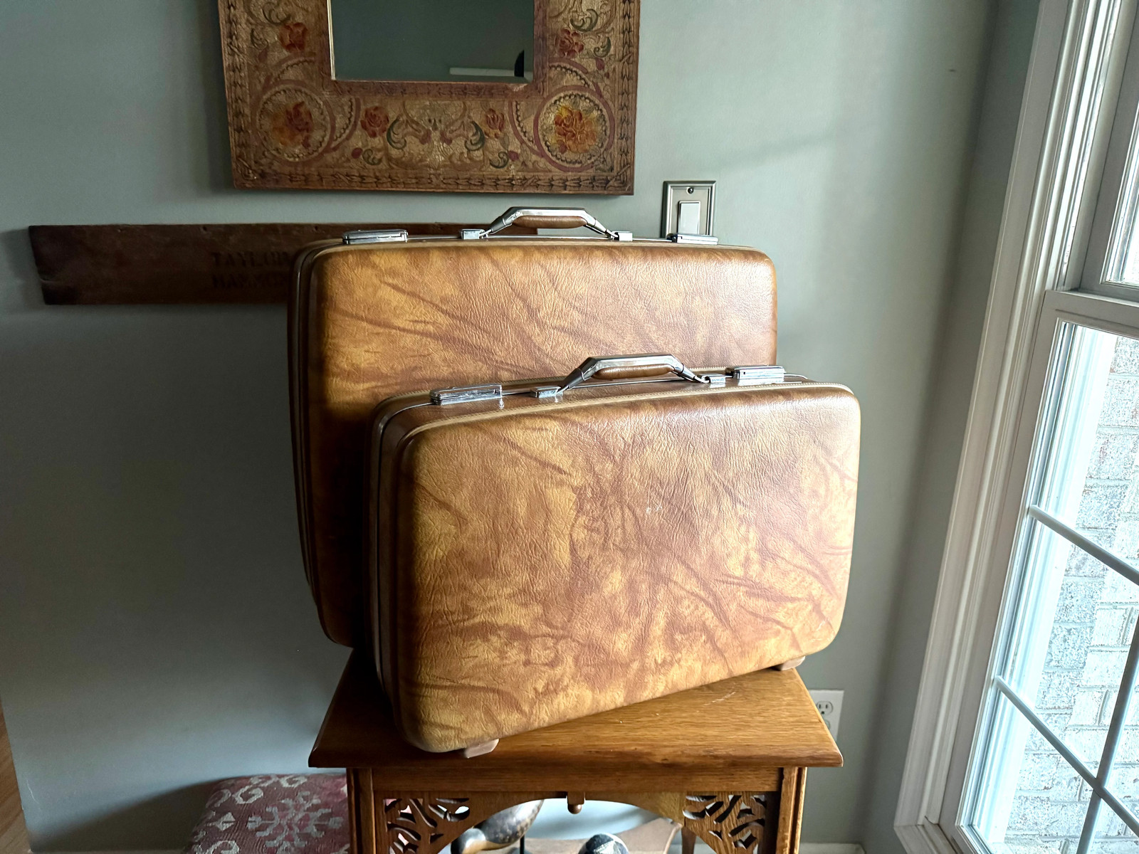 Vtg Pair of Nesting Brown Marble Suitcases | 1970’s American Tourister Suitcase