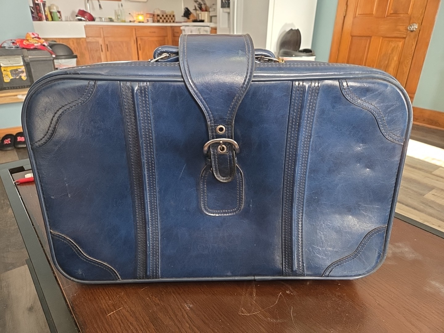 Vintage Blue Suitcase Luggage Retro 80s