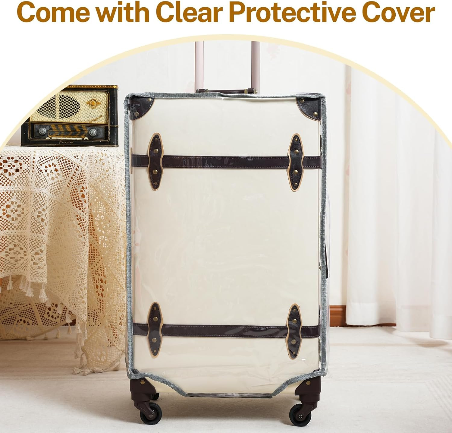 20″ Holy White Vintage Luggage Set 2 Piece, Aluminum Frame Retro Carry on Suitca
