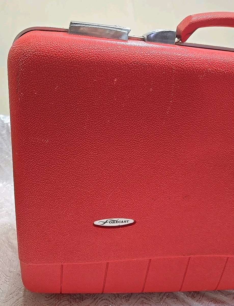 Vintage Sears Forecast Suitcase Red 21” Hard Case Luggage Mid Century No Key MCM