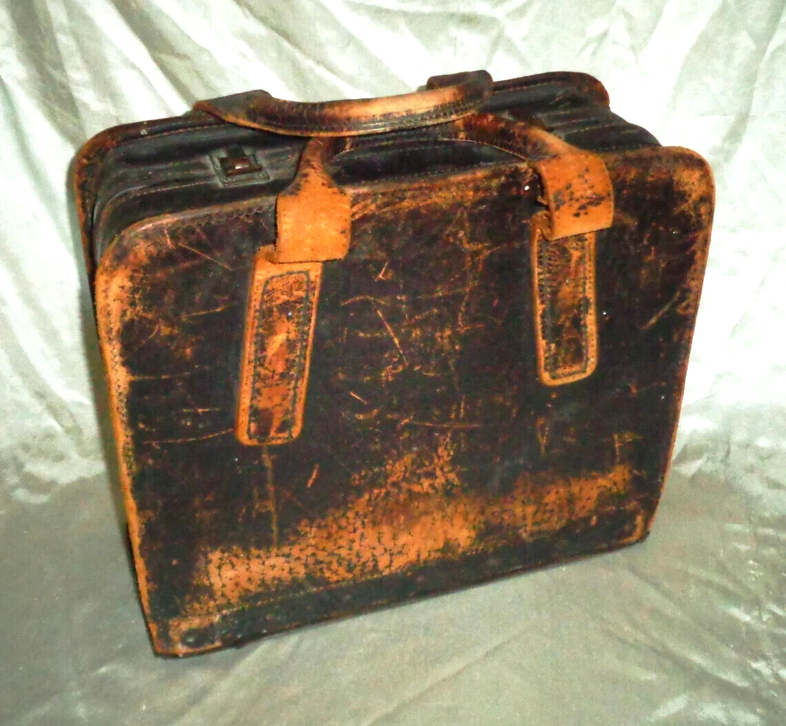 Leather Buchan Loose Leaf Records Co Bag w Carry Handles, Vintage MCM 14x12x5in