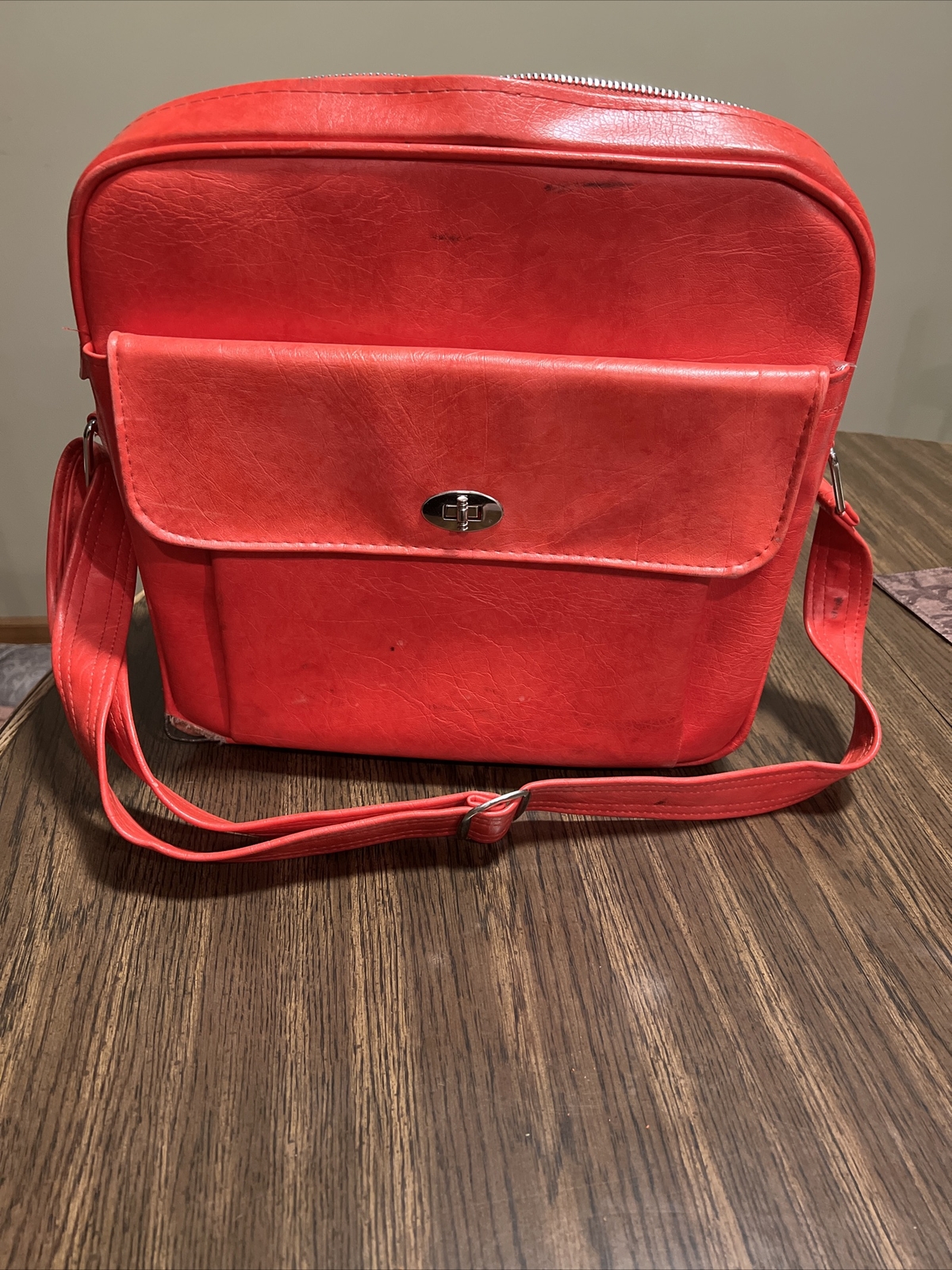 Vintage 1970s Red Leather Courier Carry On Luggage Document Laptop Bag