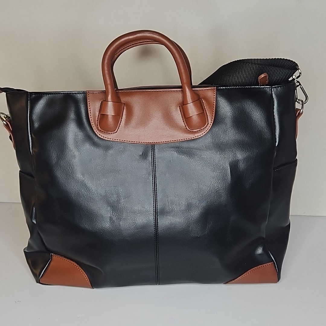 Vintage Leather bag Black With Brown Trim Crossbody Elegant Travel Luggage Bag