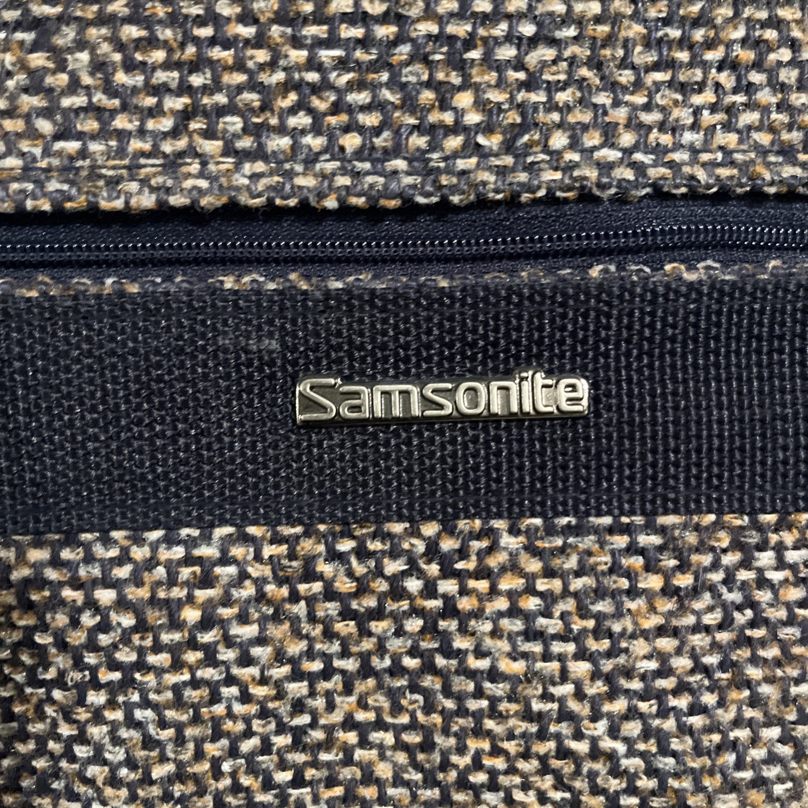 Vtg Samsonite Blue Tweed Garment Travel Bag ~ 2 Hangers EUC Strap, Pocket, Hang