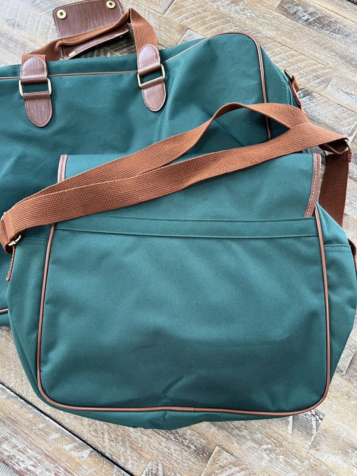 Vintage Ralph Lauren Green Canvas Travel Carry On Bags Lot