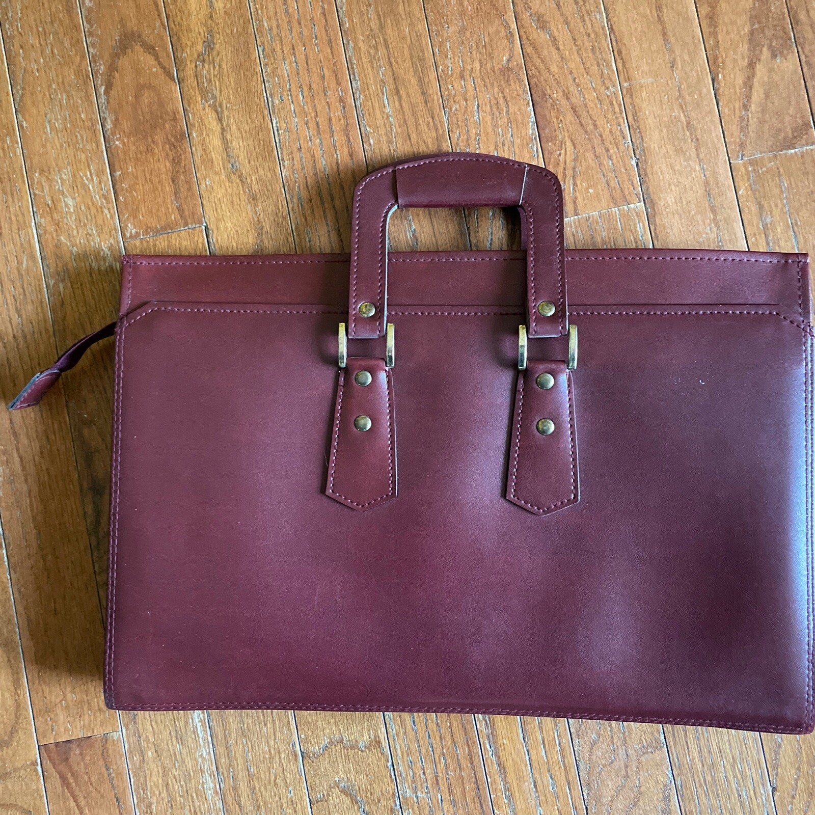 Vintage Airway Attache Case Burgundy Vinyl Zippered Double Pocket and 2 Outside