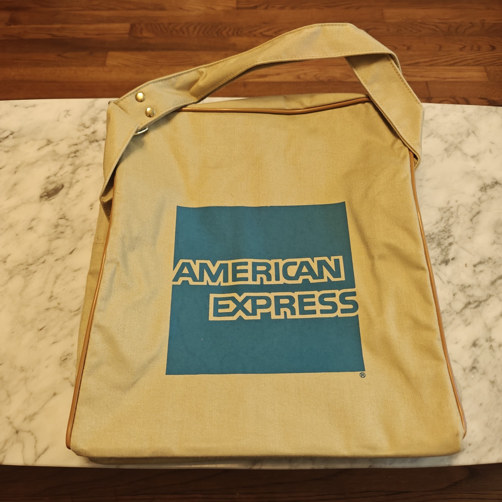 Vintage 70s 80s American Express Vacations Canvas Carry On Travel Small Tote Bag