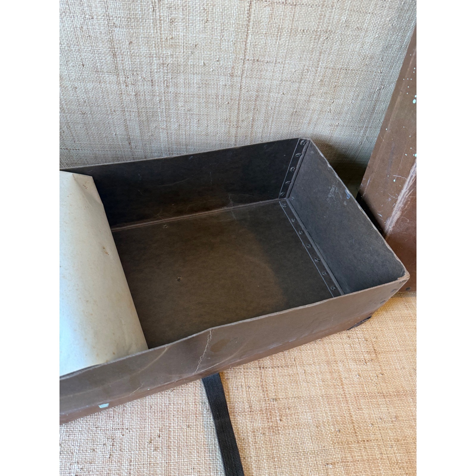 Vintage Fiberboard Shipping Trunk Mailing Case Metal Corners Canvas Strap Brown