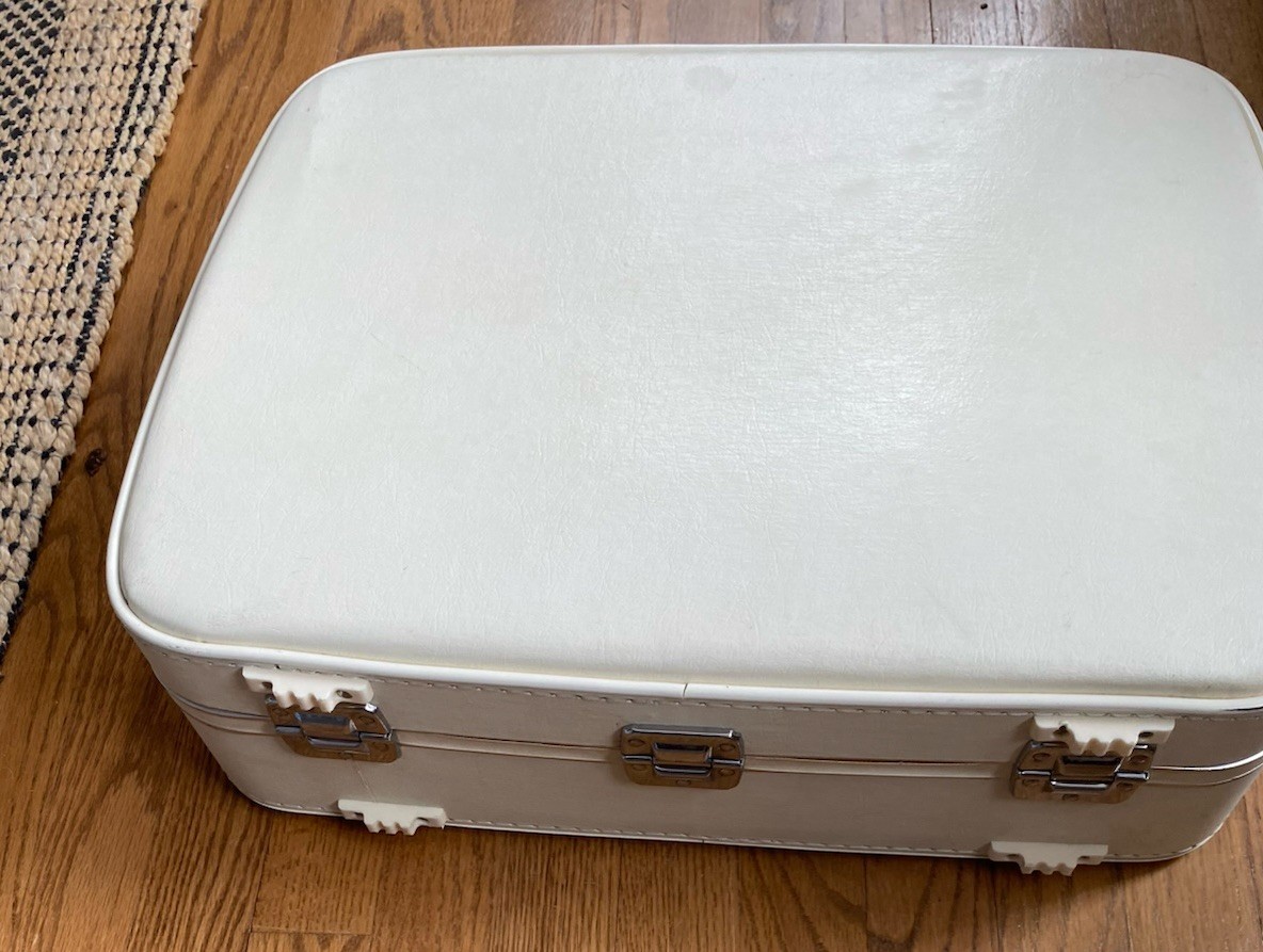 Vintage 1940’s Luggage Case Travel Suitcase Ace Off White Hard Small Weekend