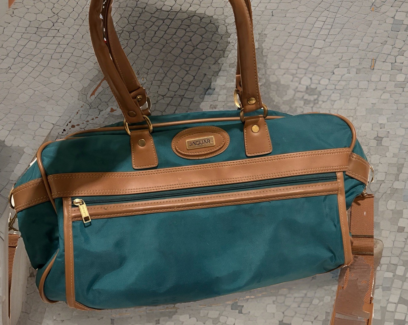 Jaguar Travel Bag Overnight Weekender Jade Green with Leather