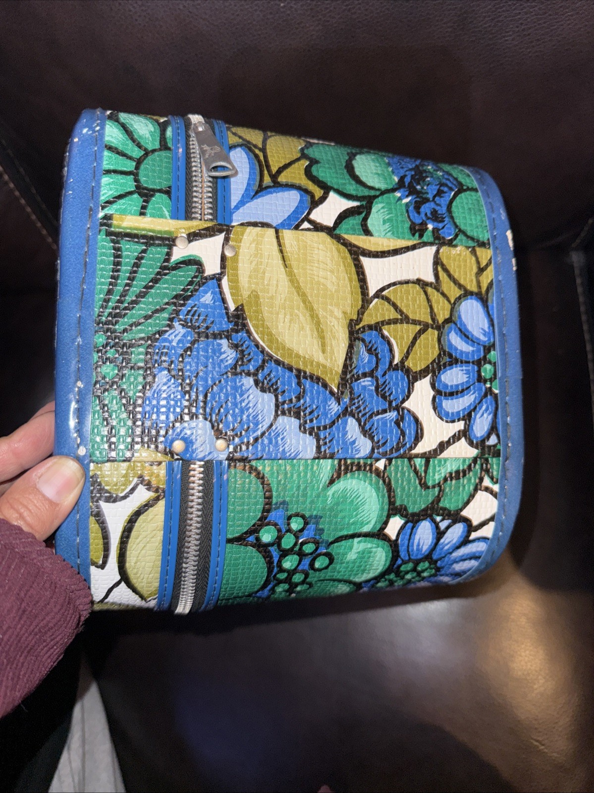 Vintage Traveling Wig Case 1960s Green Blue Floral Case