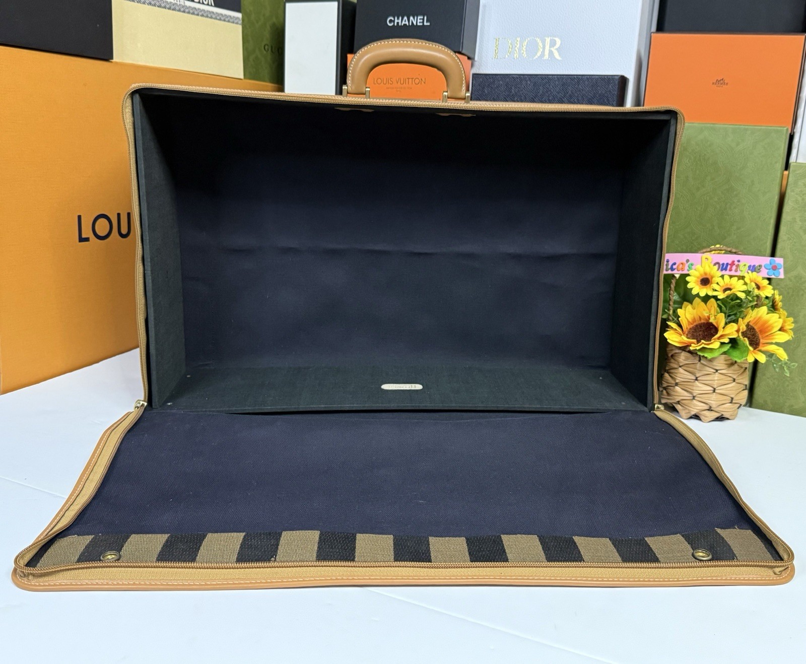 💟FENDI💟 EUC Auth🔥 Pequin Black&Brown PVC Luggage Bags w/Signature Patterns