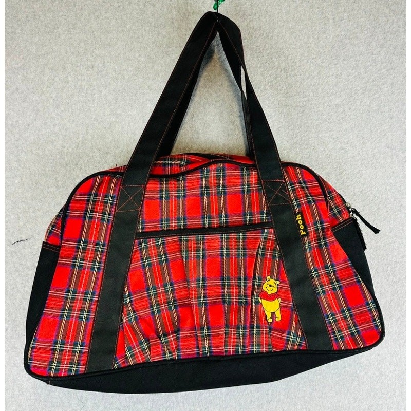 Winnie The Pooh Luggage Bag Plaid Red Black Disney Travel Retro
