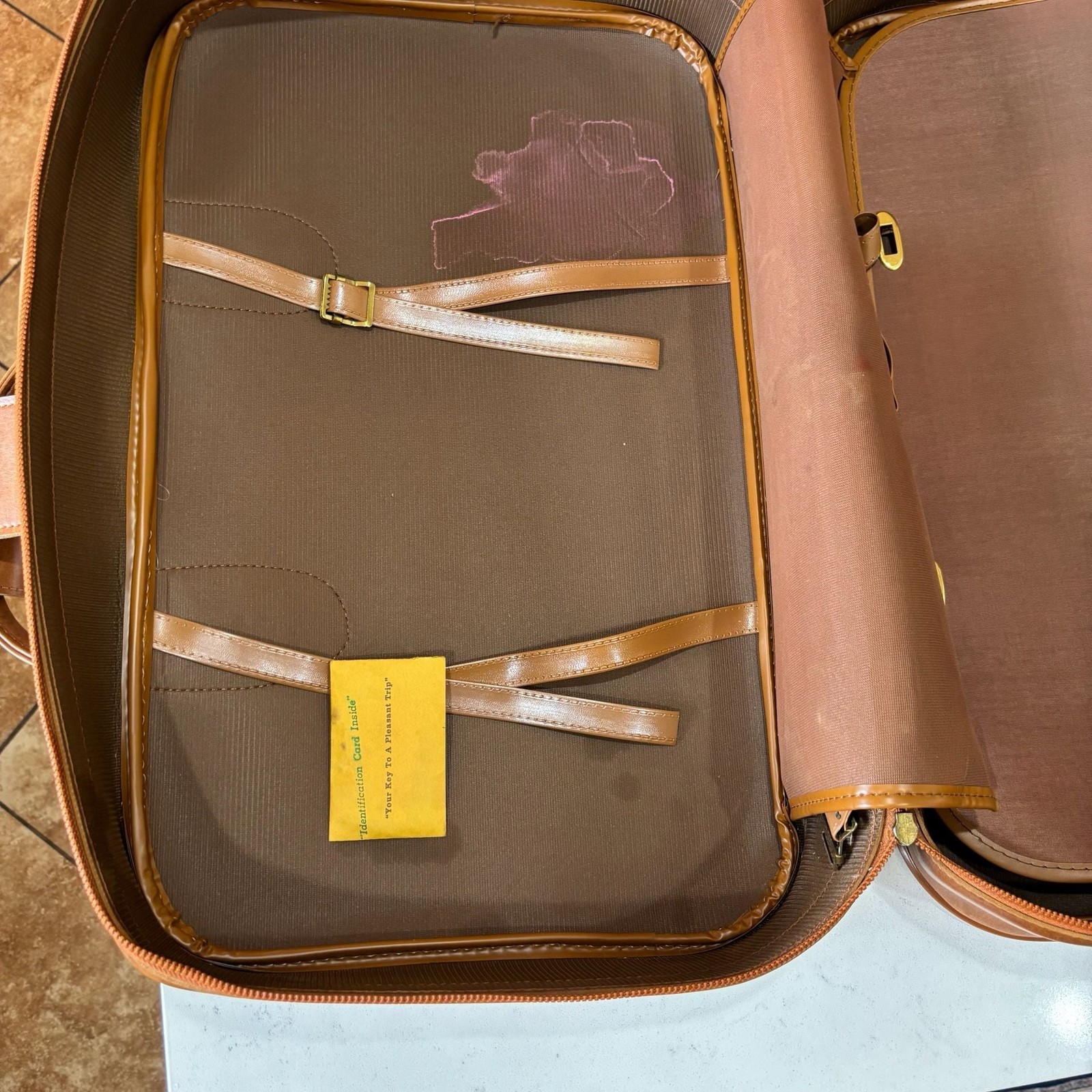 Vintage Brown Faux Leather Locking Soft Sided Carry-On Suitcase (Keys Included)