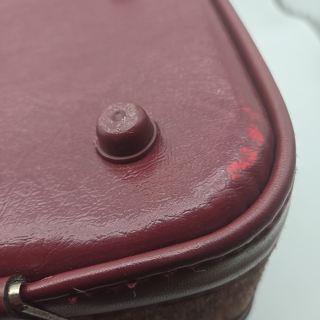 Vintage Train Case Burgundy Tweed with Tray & Mirror 12.5 X 8 X 7.5 Unbranded