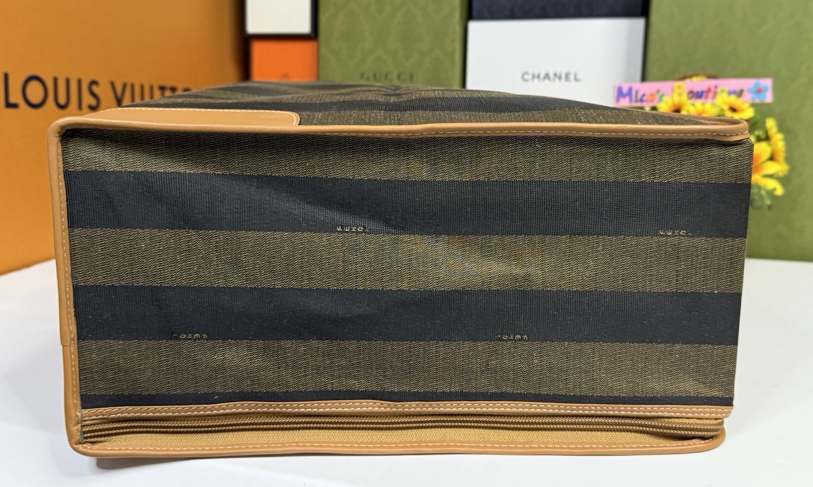 💟FENDI💟 EUC Auth🔥 Pequin Black&Brown PVC Luggage Bags w/Signature Patterns