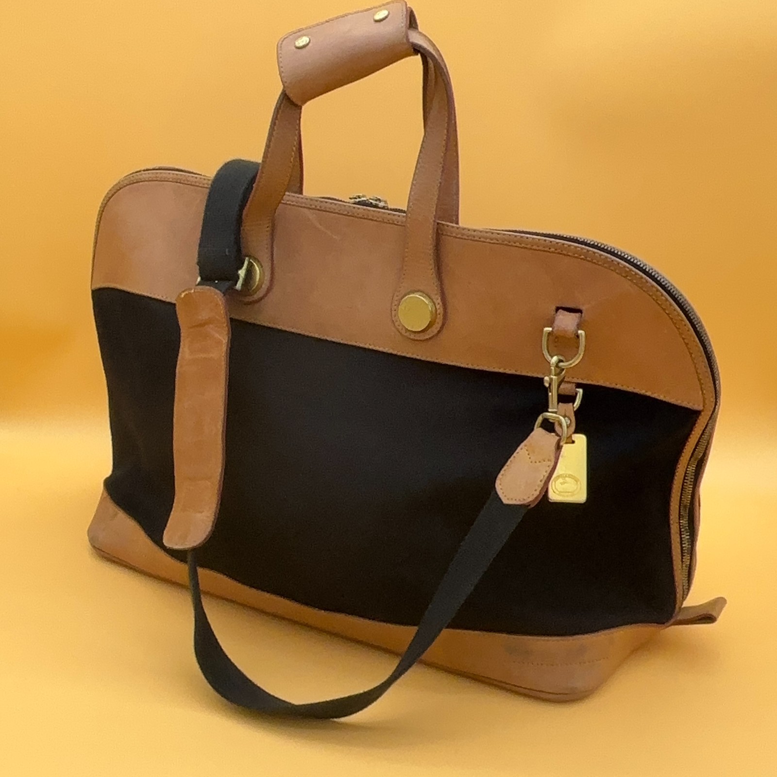 Vintage Dooney Bourke USA Nylon Leather Weekender Travel Bag Black Tan