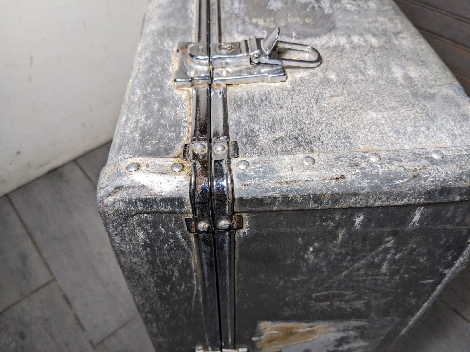 Vintage Machine Age Industrial Riveted Aluminum Travel Suitcase Trunk Steampunk