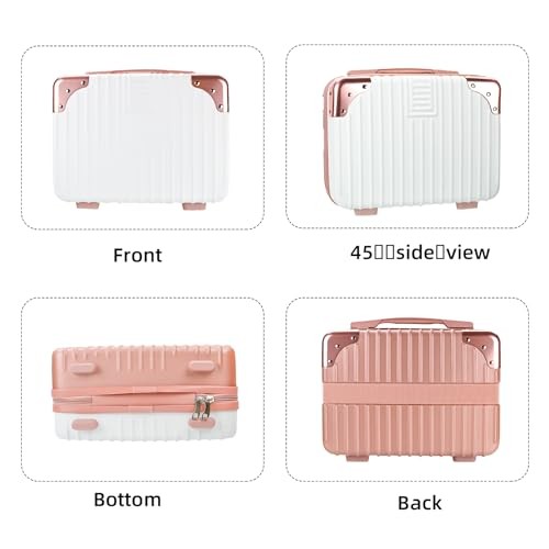14inch Hard Shell Cosmetic Organizer Travel Train Hand Luggage Small PINK/WHITE