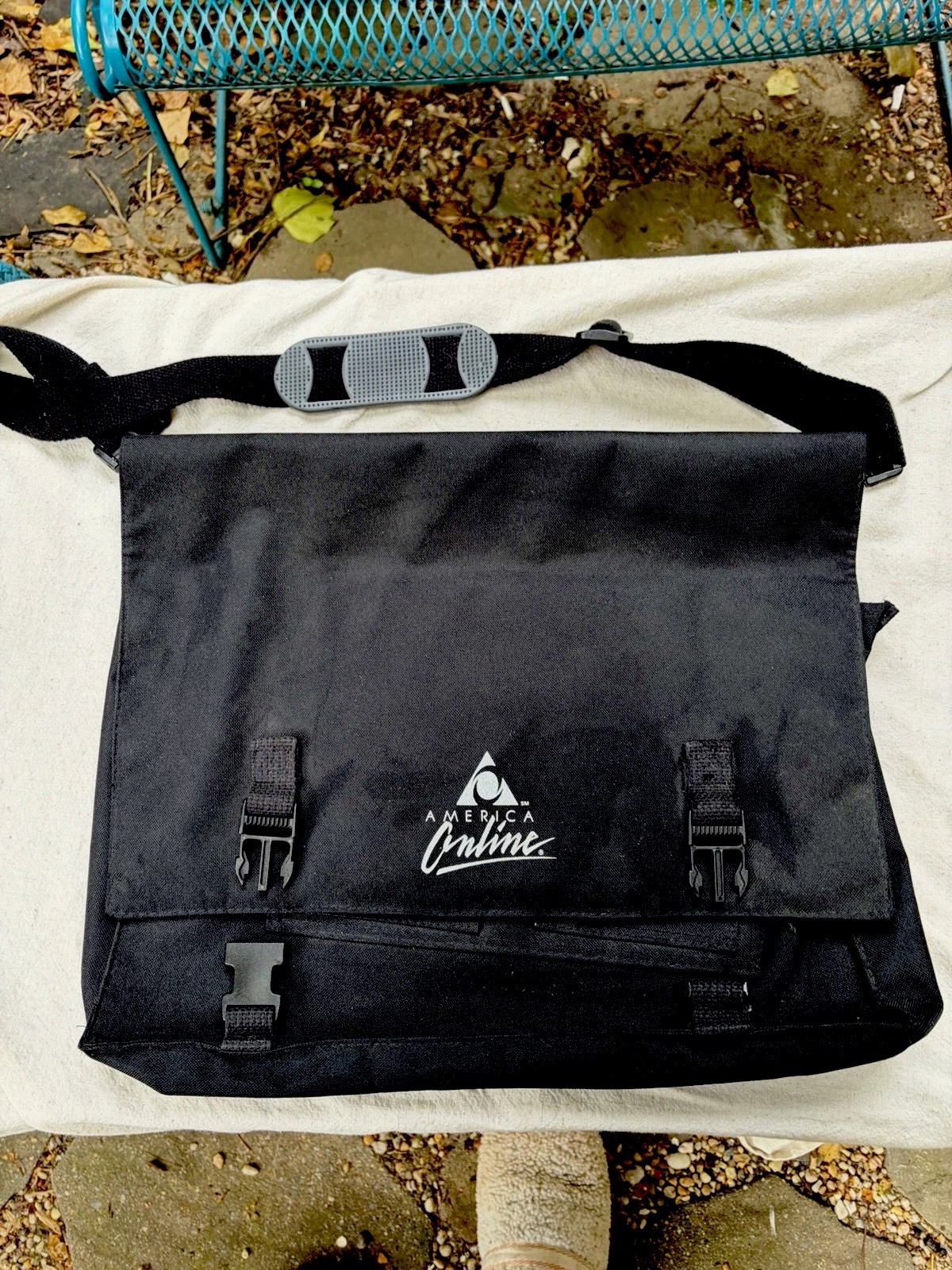 Vtg Early AOL America Online Rare Black Canvas Briefcase Bag w Shoulder Strap