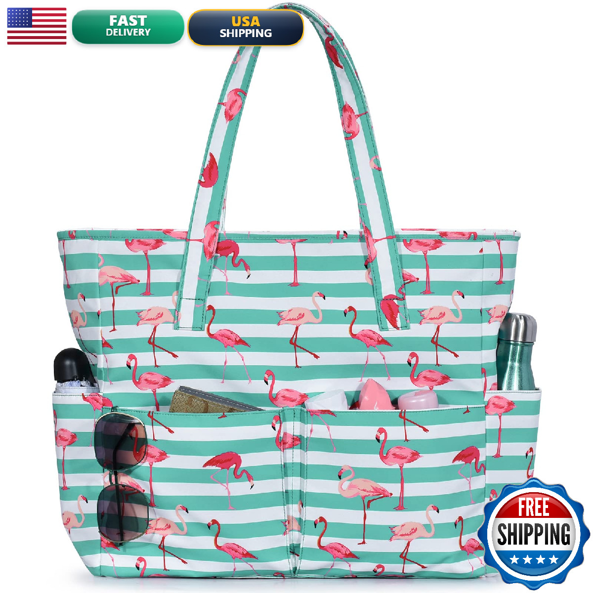 Oscaurt Beach Bags For Women Large Waterproof Sandproof Beach Tote Swim Pool