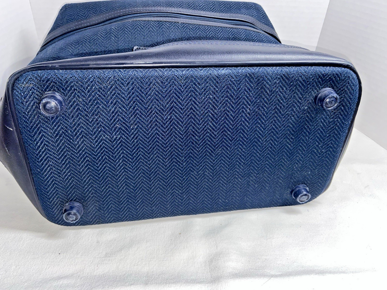 Vintage PIERRE CARDIN Footed Navy Blue Tweed Garment Bag Luggage (KOREA)