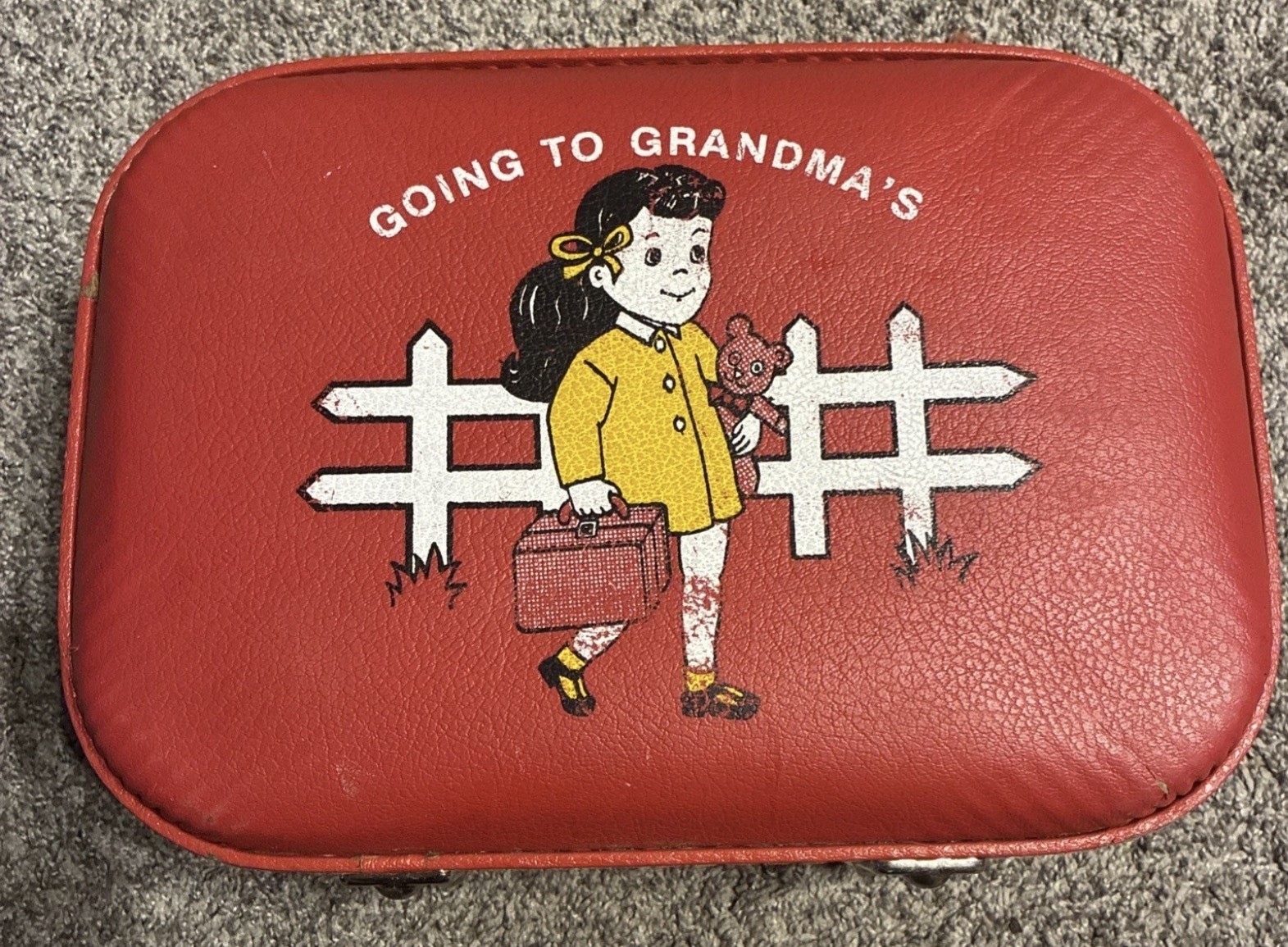Vintage 50s 60s Suitcase Trojan Luggage Company Retro Kids Going to Grandmas Red