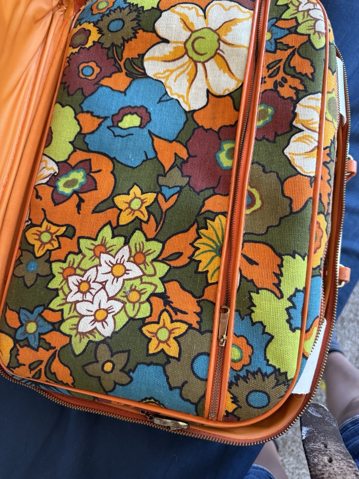 Vintage Flower Power Suitcases (3) Orange Travel Baggage