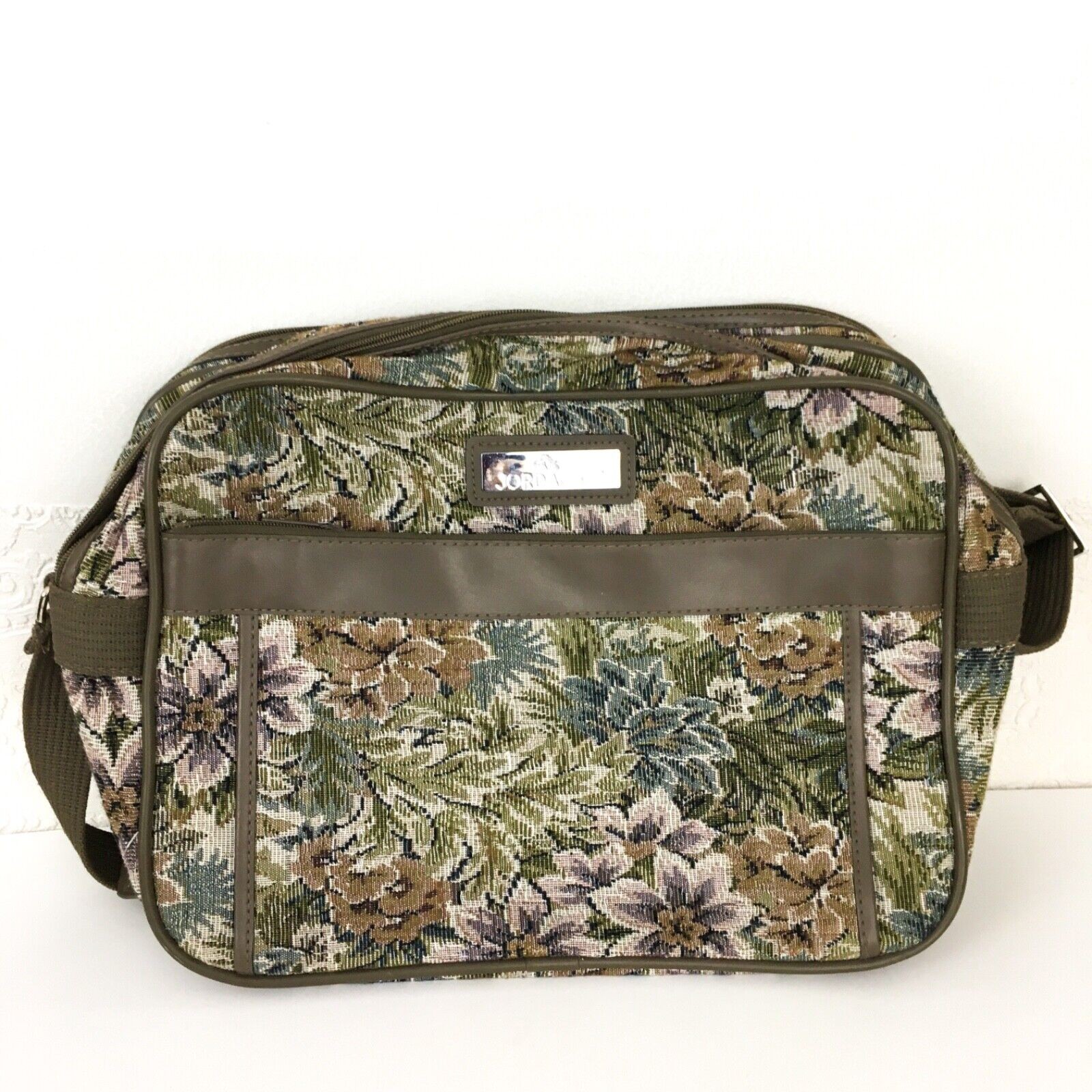 vintage 80s Jordache floral tapestry carpet bag carry on luggage weekender