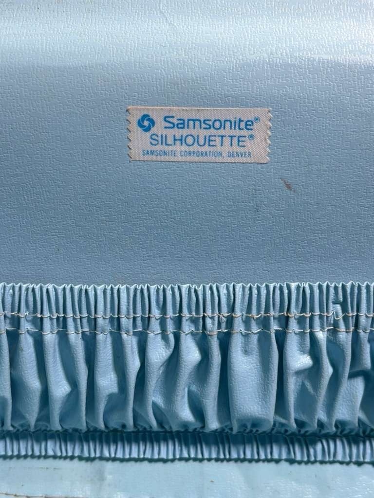 Vintage Samsonite Makeup Case Blue Hard Shell Travel Vanity Train Case No Keys