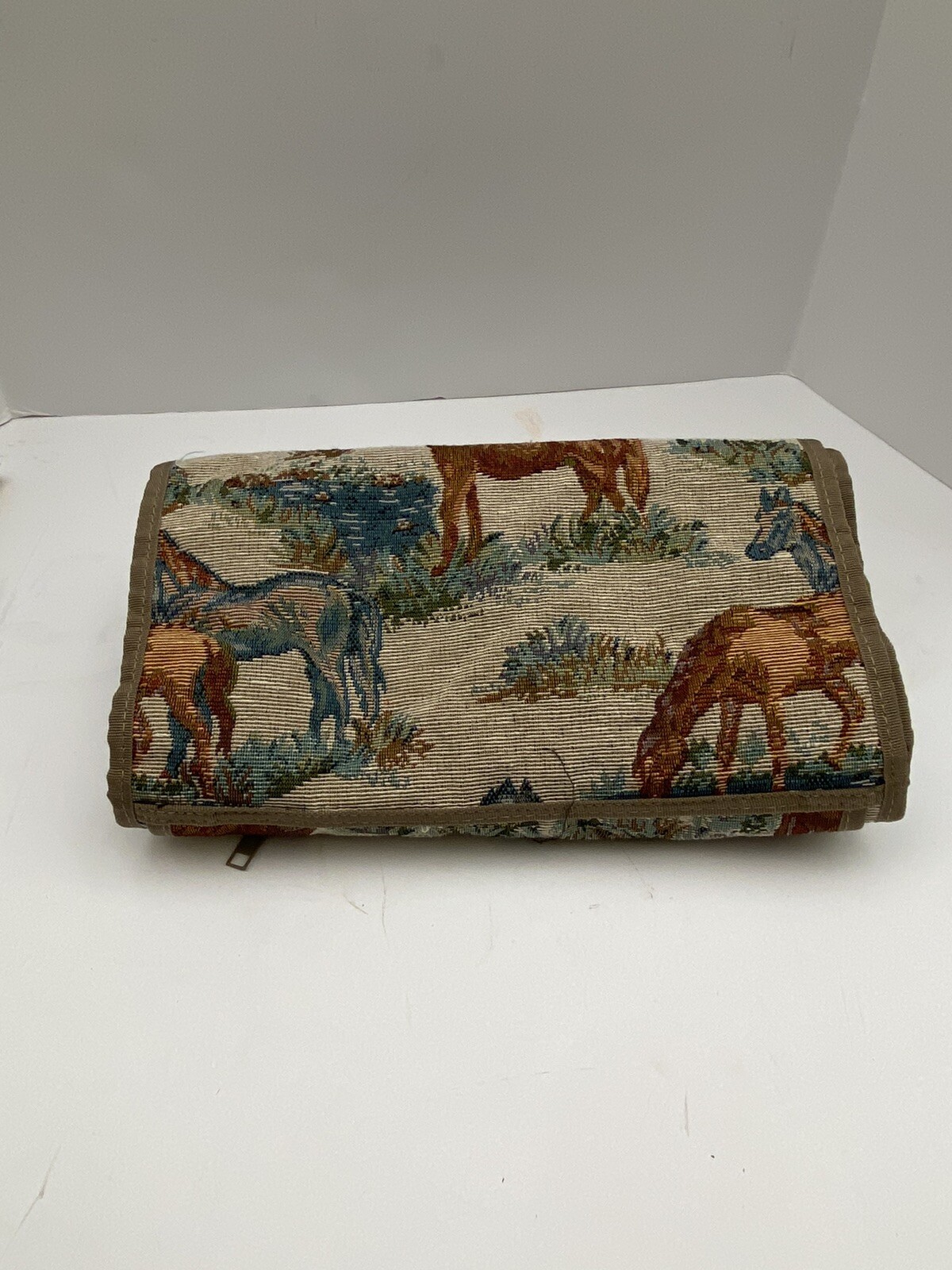 Vtg Jade Tapestry Horses Travel bag Tote w/ Foldable Collapsible wheels