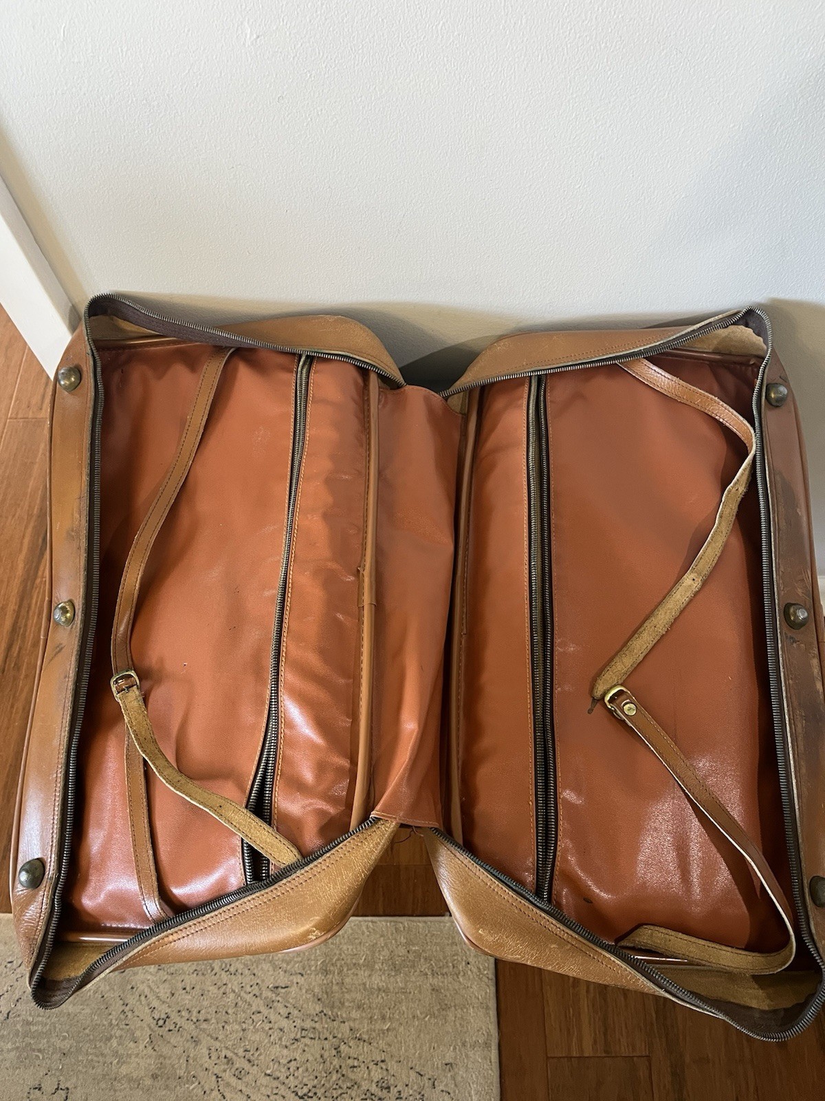 Vtg Harrison Leather Goods Corp. zip Grid satchel bag Suitcase Suede Briefcase