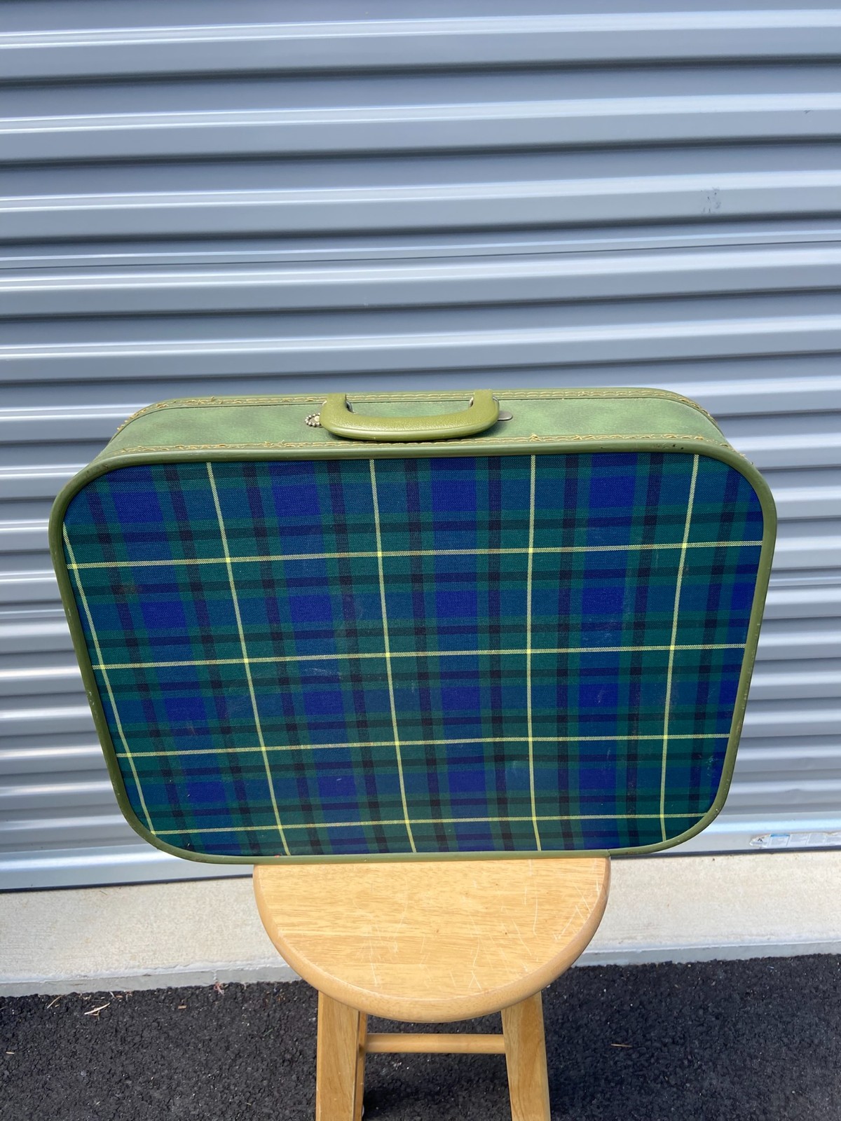 Vintage Green Suitcase Green Tartan Plaid Soft Side Luggage MCM Y2K