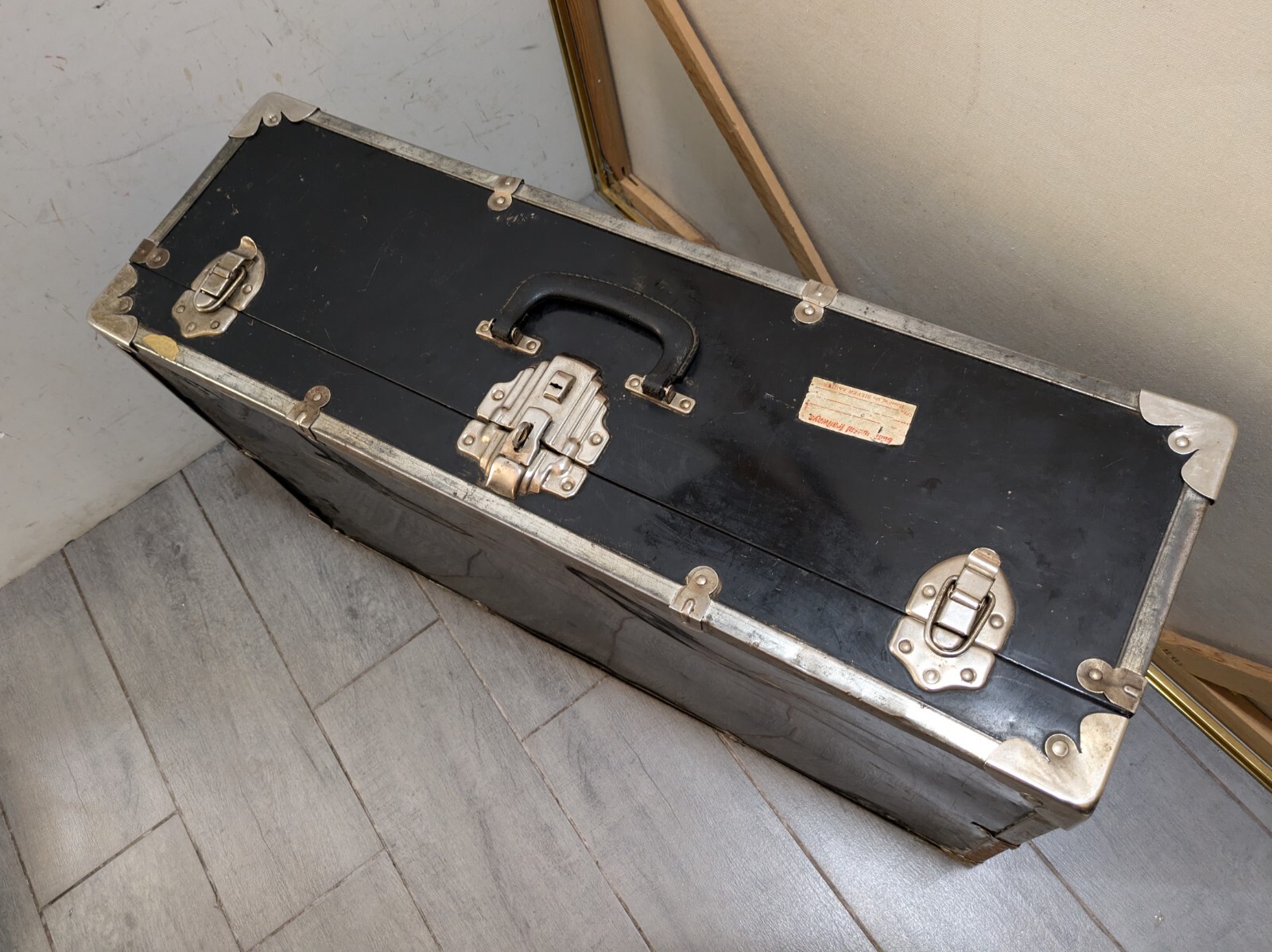 Vintage Art Deco Tin Metal Briefcase Suitcase Steamer Luggage B69