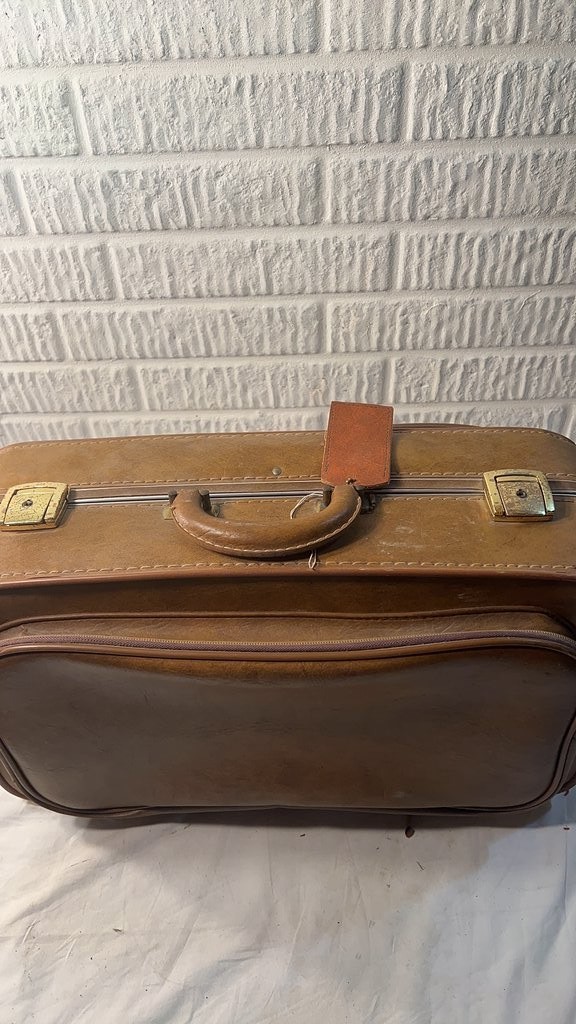 Vintage Brown Leather Suitcase with Brass Hardware