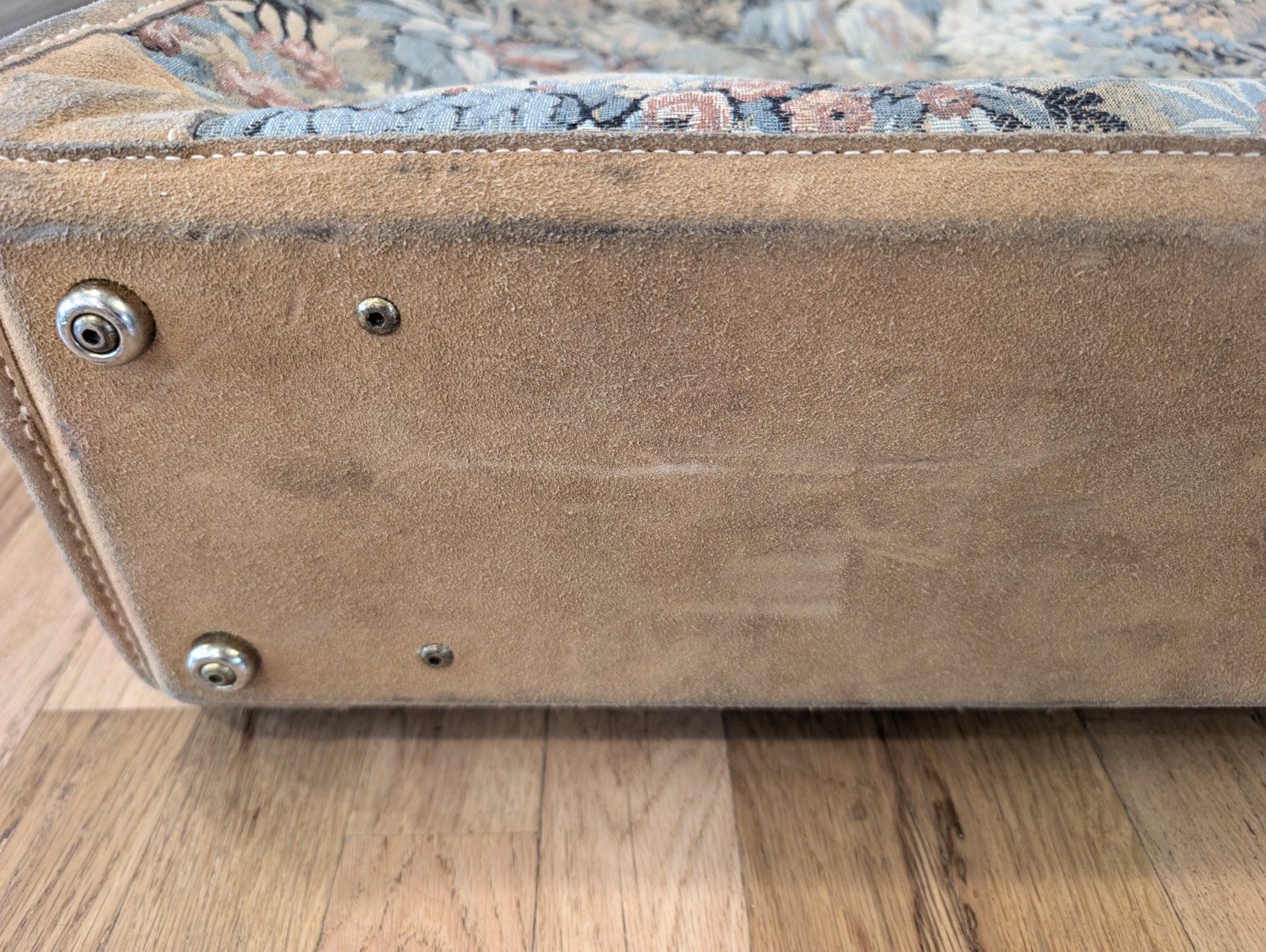 Vintage French Luggage Co Paradise Tapestry & Suede 23″ Suitcase Leather