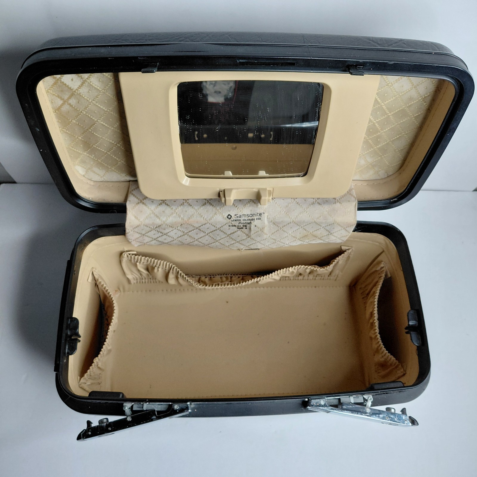 Vtg Samsonite Black Train Case Cosmetic Travel Case w/ Handle & Locking Latch
