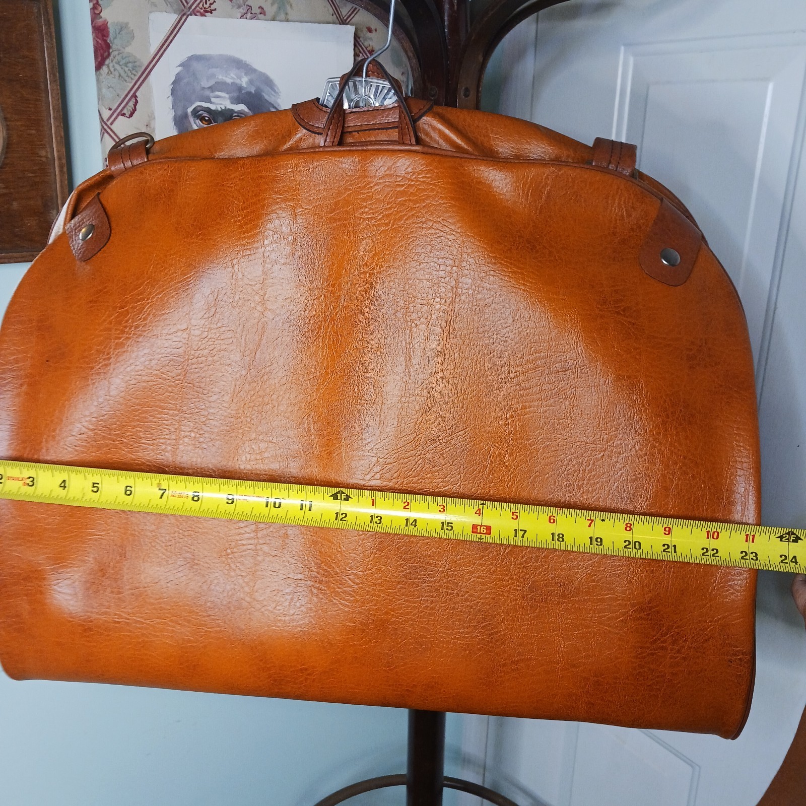 VINTAGE 70s Faux Vegan Leather Garment Suit Bag CARRIER TRAVEL LUGGAGE WARDROBE