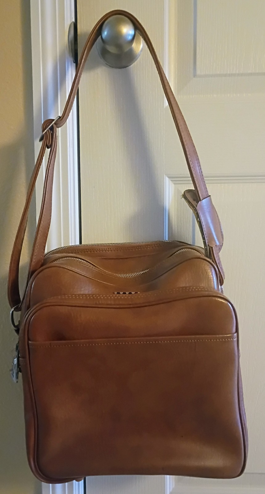 VTG COTC Brown Faux Leather Carry-On Travel Bag, Retro Messenger Shoulder Bag