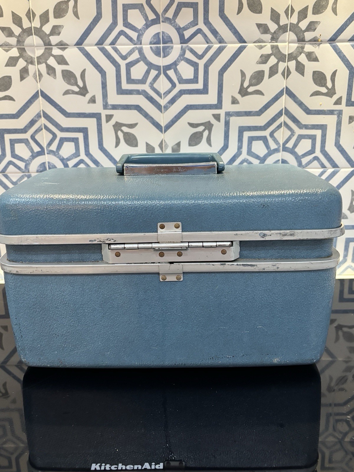Samsonite Royal Traveler Medalist Blue Make Up Train Case w/ Tray Mirror & Key