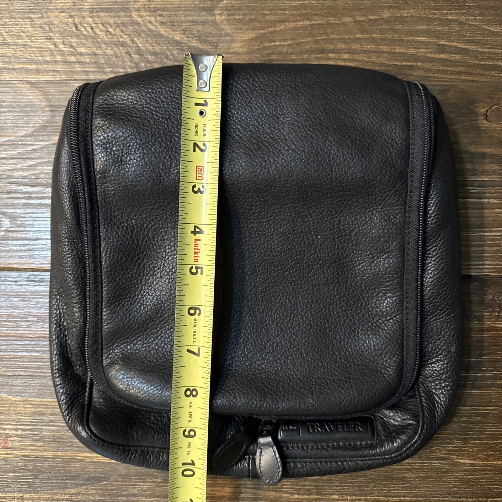 L L Bean Traveler Toiletries Bag Make Up Hanging Black Pebble Leather Mirror