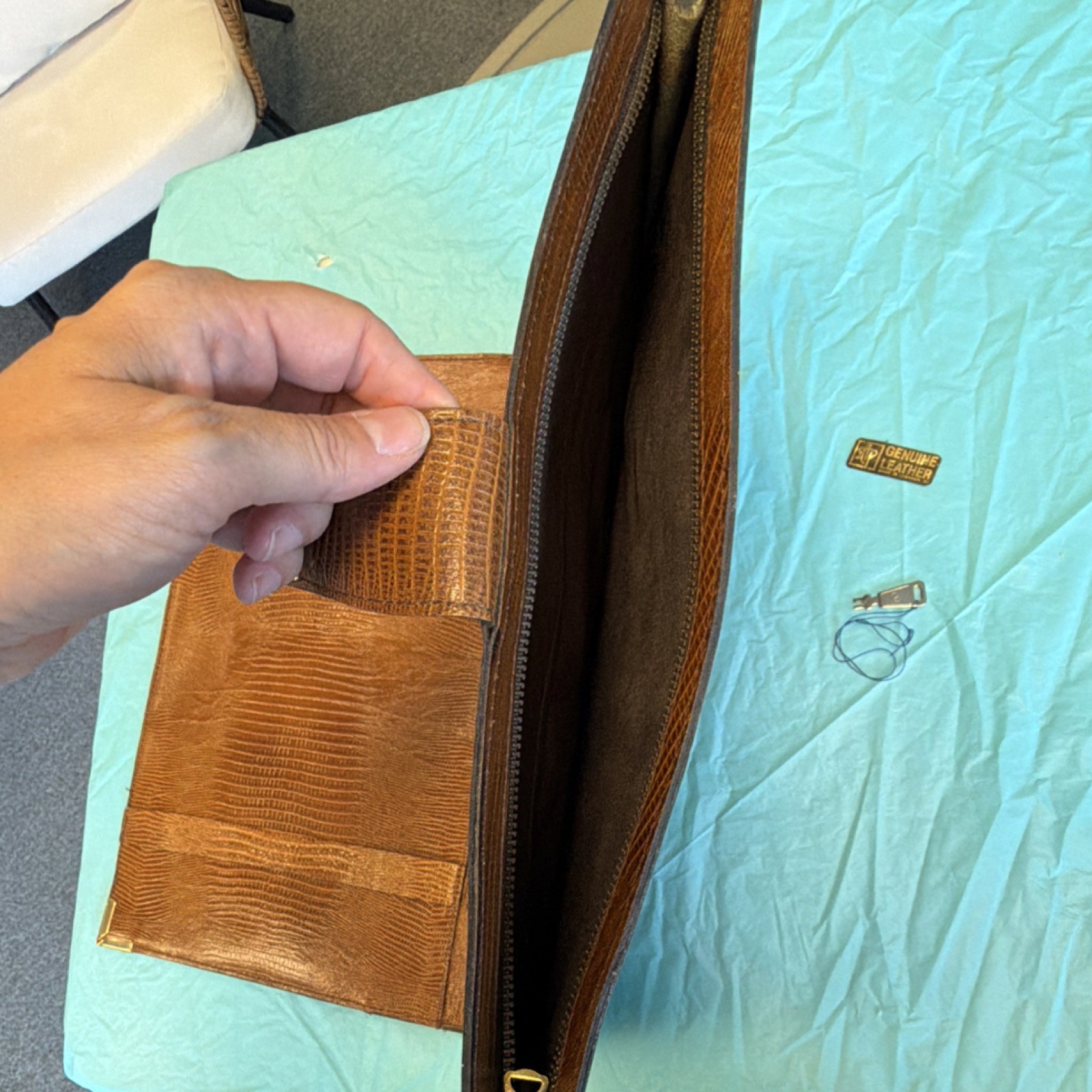 Vintage lizard skin Portfolio Document Case, Zip & Push Lock, Compartments