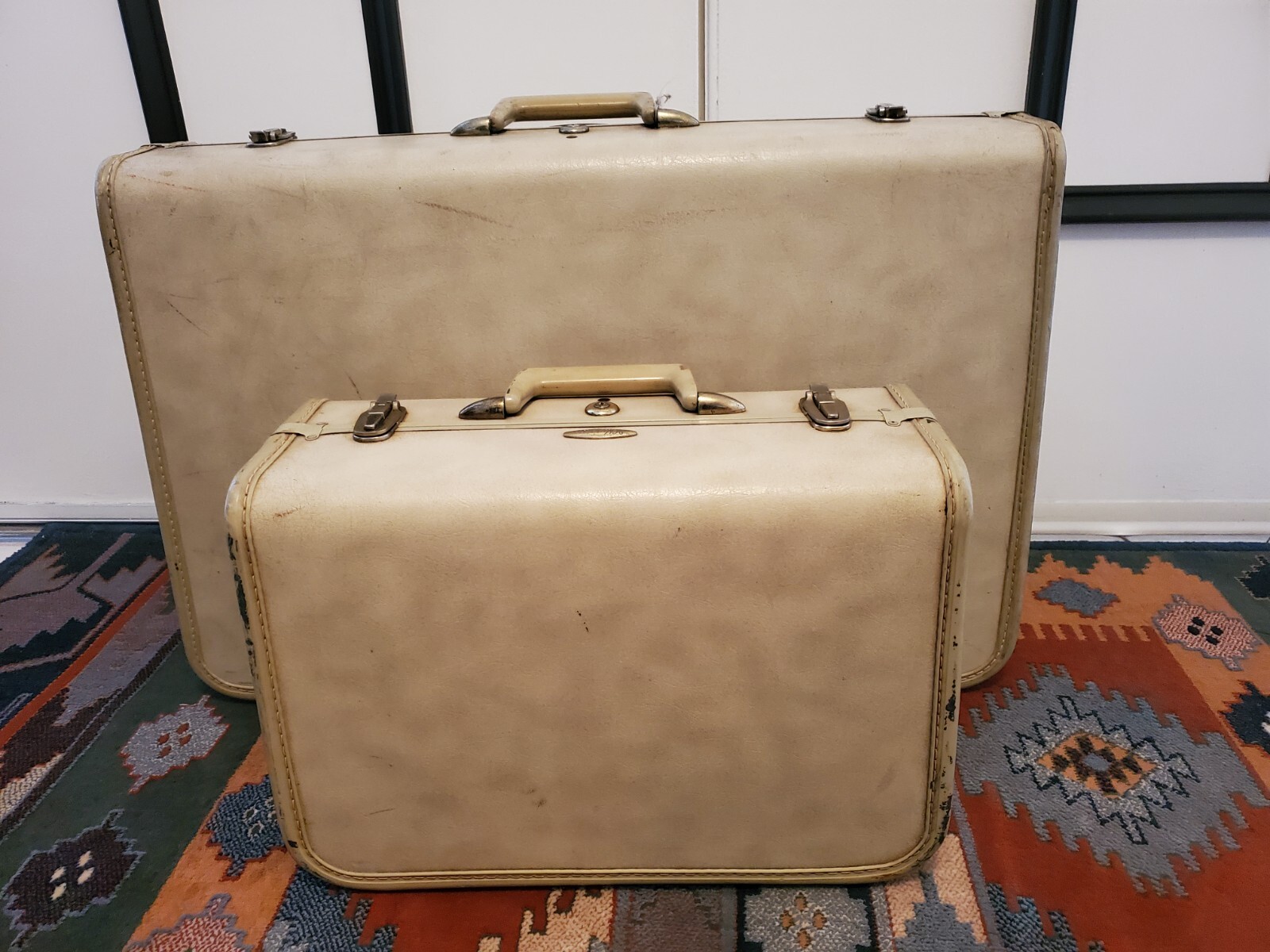 J.C. Higgins Sears Ladies 2 Piece Luggage Set Vintage 1950s White