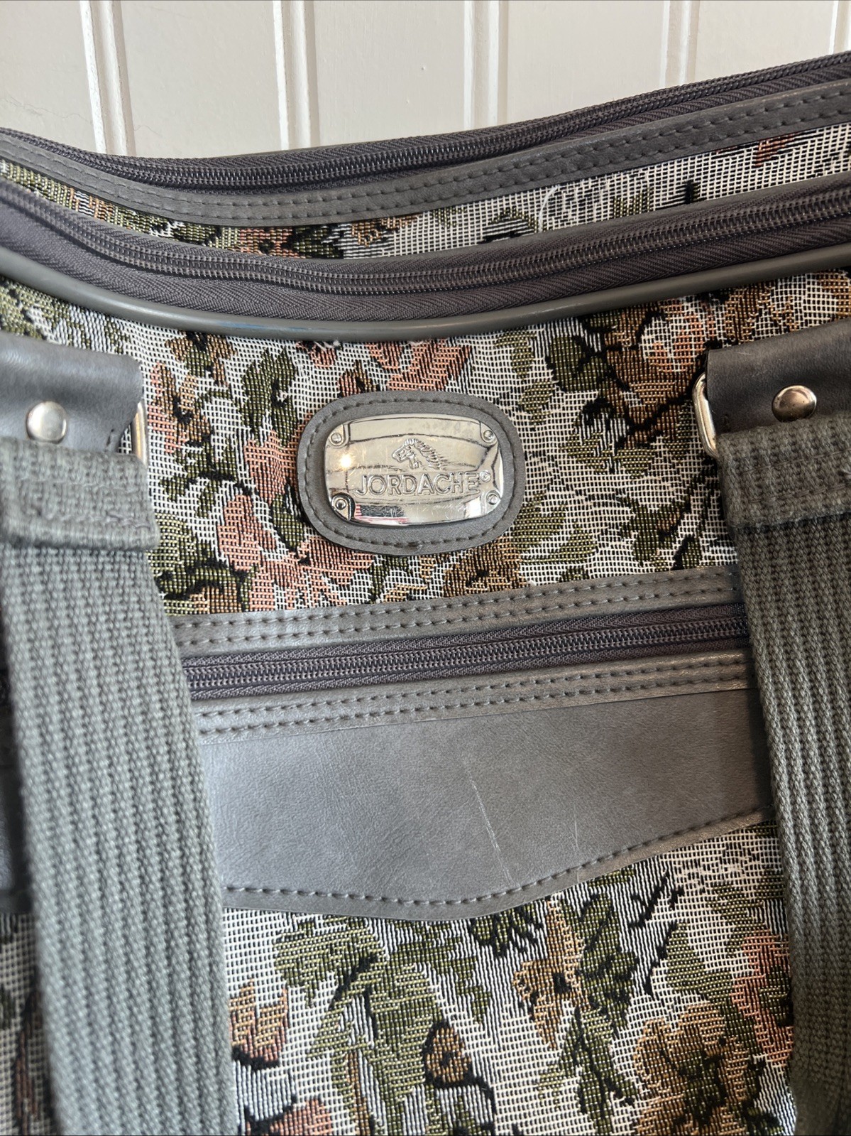 Jordache Vintage Tapestry Gray Floral Grandma Core Cottage Core Carry-On Bag