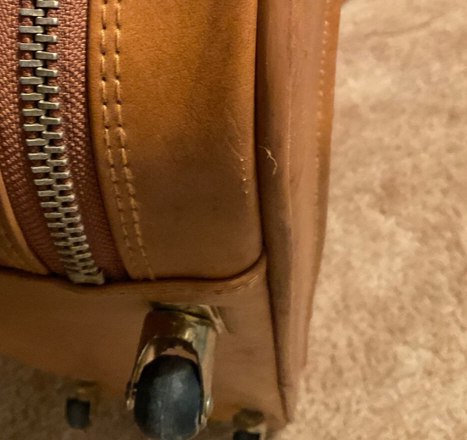 Vintage 60s Large Brown Black Verdi Knockoff Vinyl Suitcase Rollers Taiwan ROC