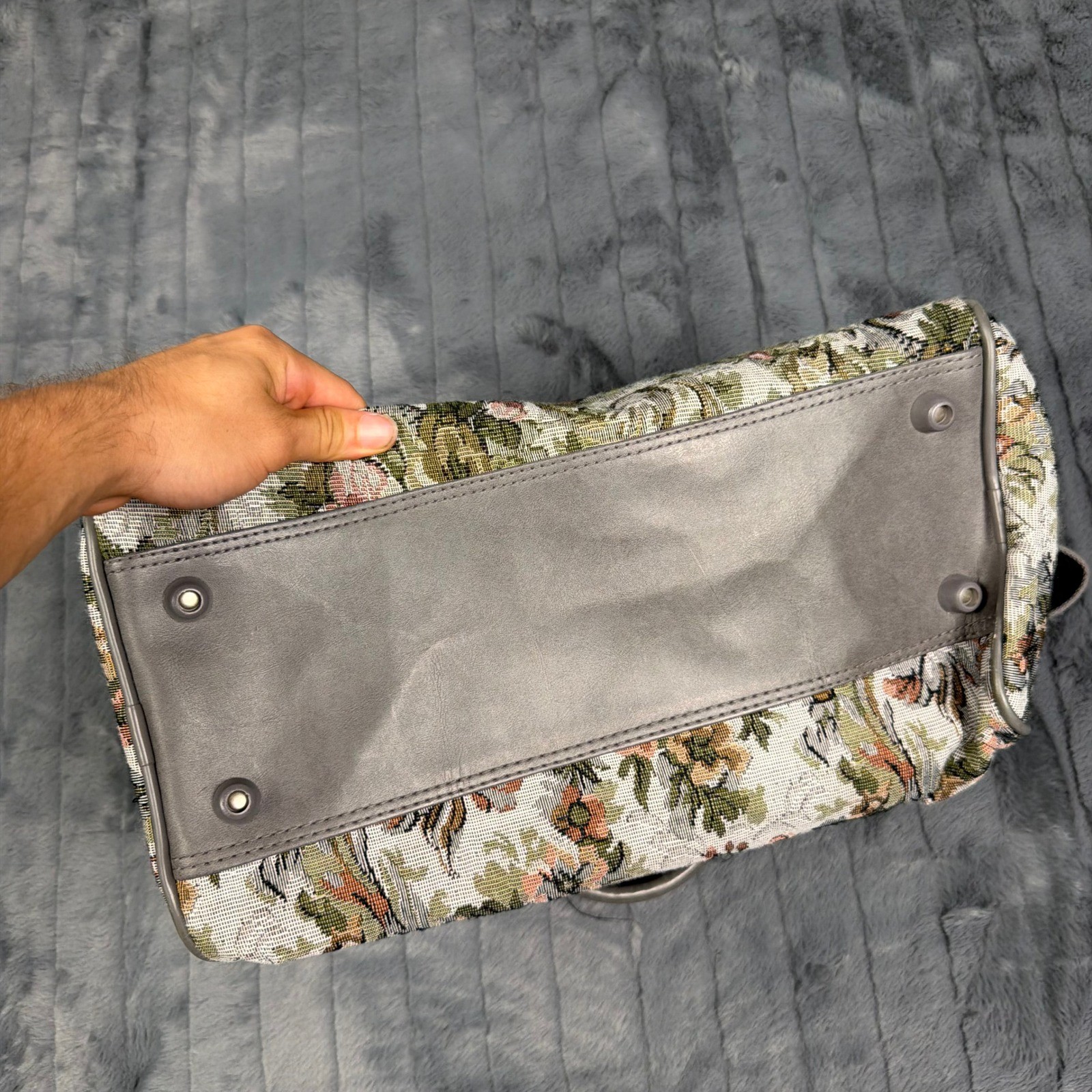 Jordache Vintage Floral Tapestry Weekender Duffel Bag Grey Green Travel Luggage